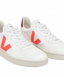 Veja Scarpe V-10 Cwl Uomo White/Orange Fluo/Marsala