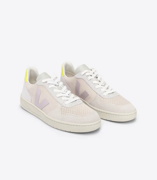 Veja Women V-10 Suede Trainers - Multico/Sable/Parme