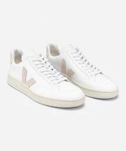 Veja White and Pastel Pink Classic V 12 Leather Womens Trainer Shoes