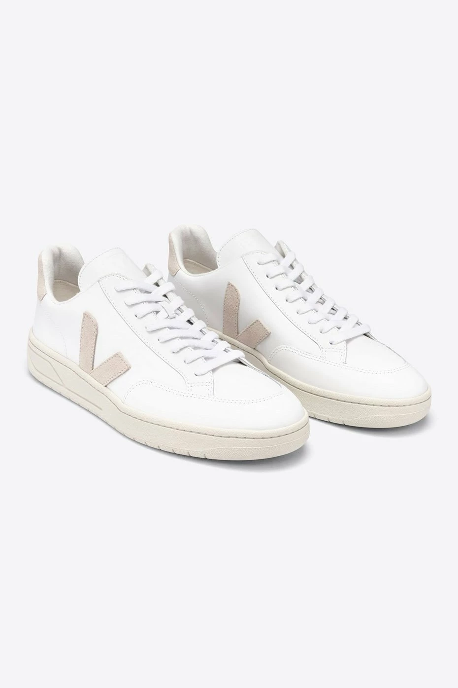 Veja White and Pastel Pink Classic V 12 Leather Womens Trainer Shoes