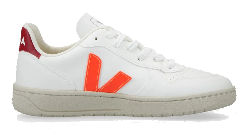 Veja V-10 Leather Basketball Sneaker White, Orange Fluo & Marsala