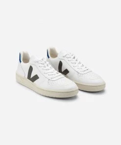 Veja V-10 WHITE KHAKI INDIGO LEATHER TRAINER MENS