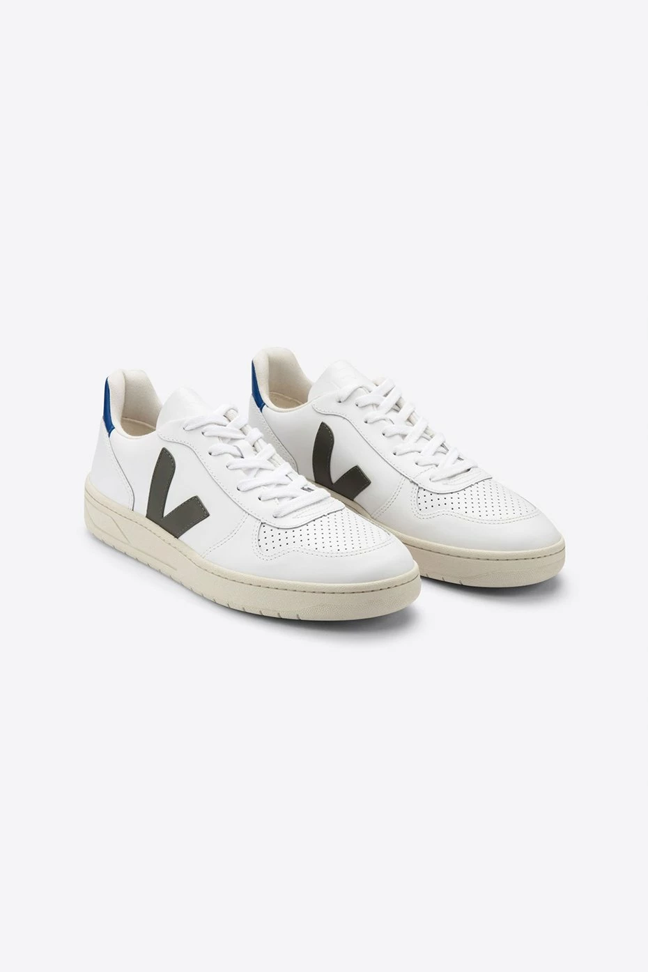 Veja V-10 WHITE KHAKI INDIGO LEATHER TRAINER MENS