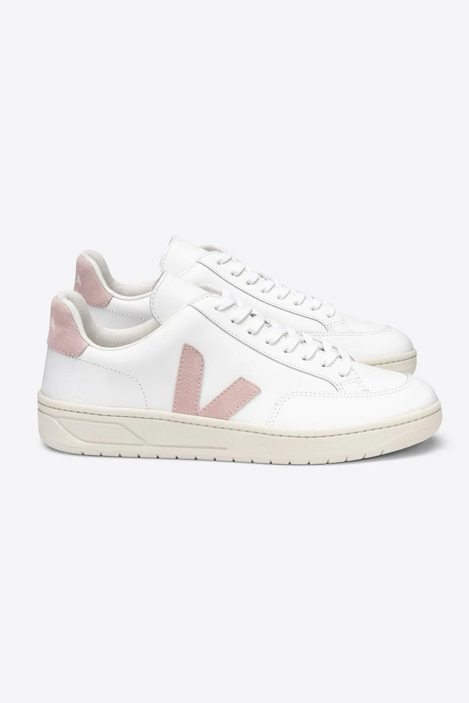 Veja White and Pastel Pink Classic V 12 Leather Womens Trainer Shoes