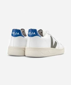 Veja V-10 WHITE KHAKI INDIGO LEATHER TRAINER MENS
