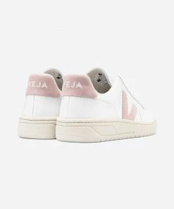 Veja White and Pastel Pink Classic V 12 Leather Womens Trainer Shoes