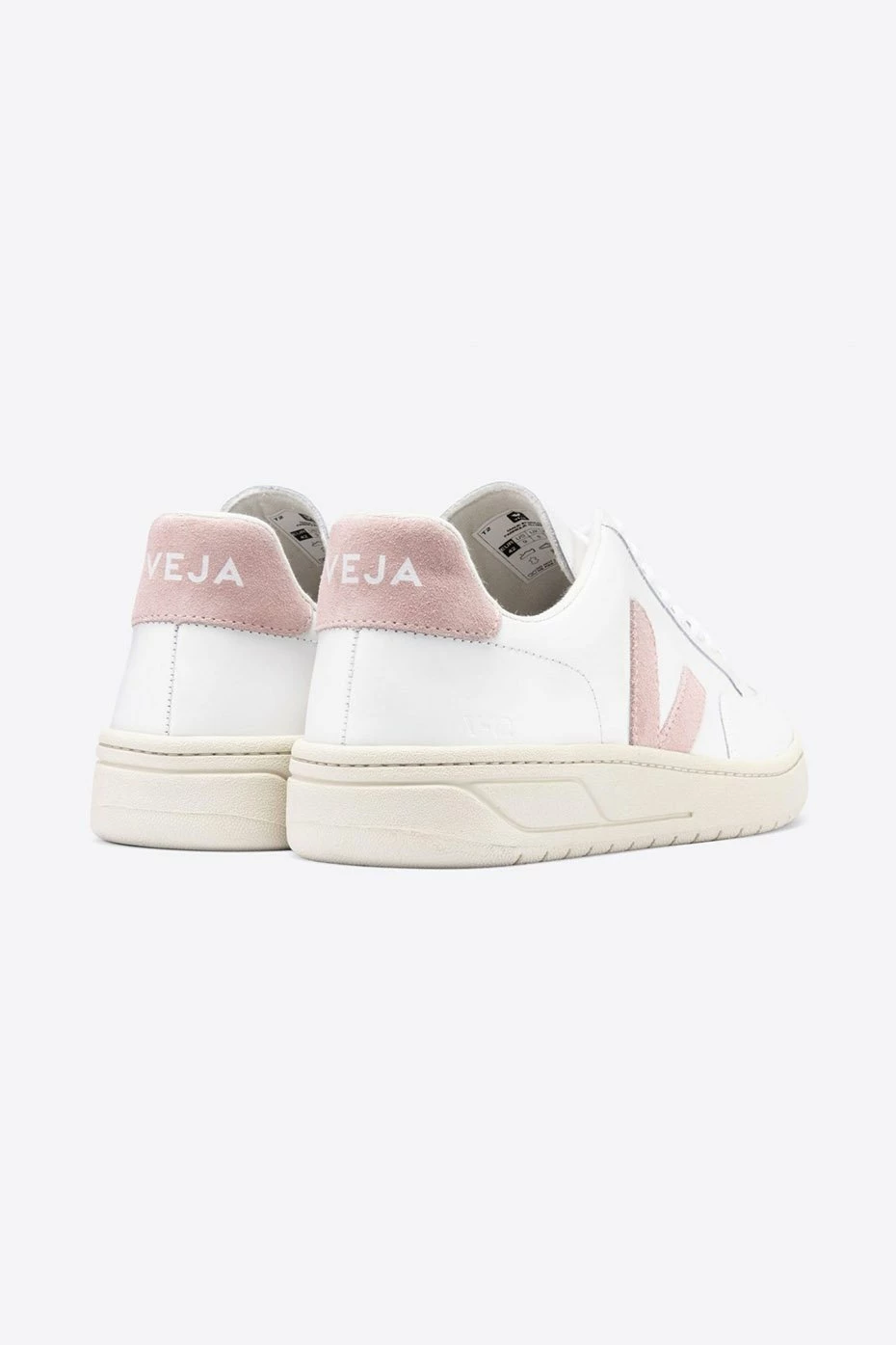 Veja White and Pastel Pink Classic V 12 Leather Womens Trainer Shoes