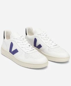 Veja V-10 Leather Trainers White Purple Black