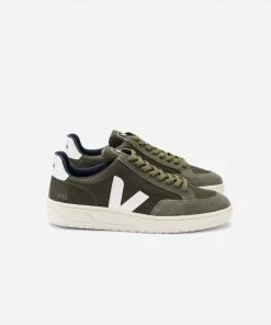 Veja Olive and White V 12 B Mesh Shoes