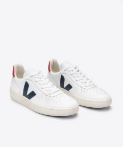 Veja V-10 Leather Trainers Extra White/Nautico/Pekin