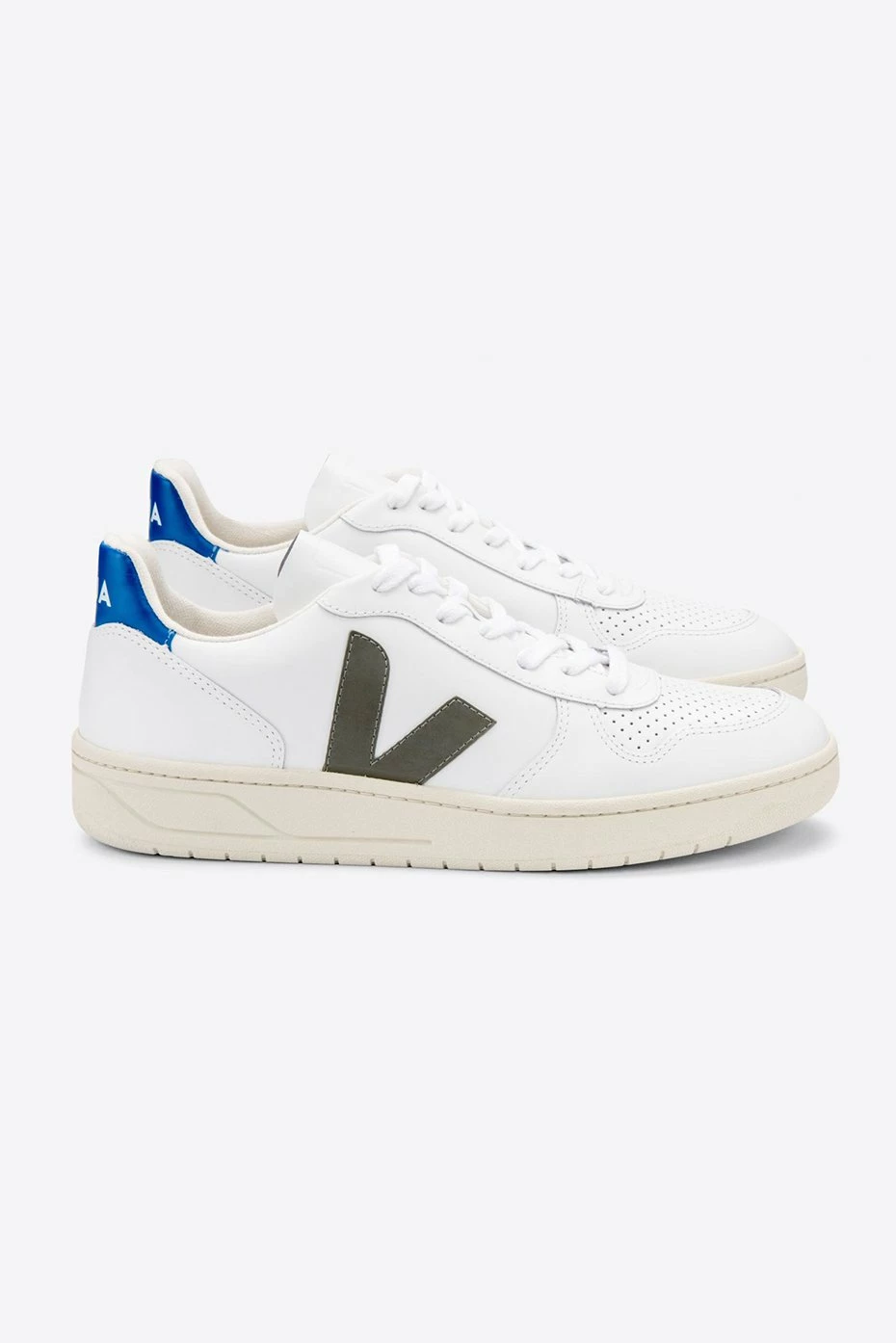 Veja V-10 WHITE KHAKI INDIGO LEATHER TRAINER MENS