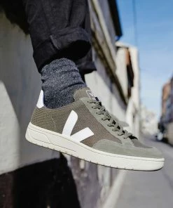 Veja Olive and White V 12 B Mesh Shoes