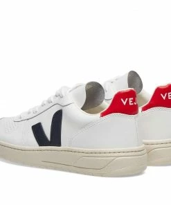 Veja Veja Womens V-10 Leather Sneaker White Red Navy