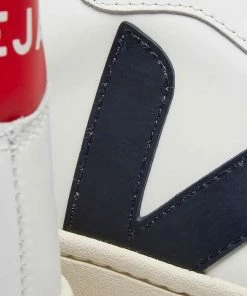 Veja Veja Womens V-10 Leather Sneaker White Red Navy