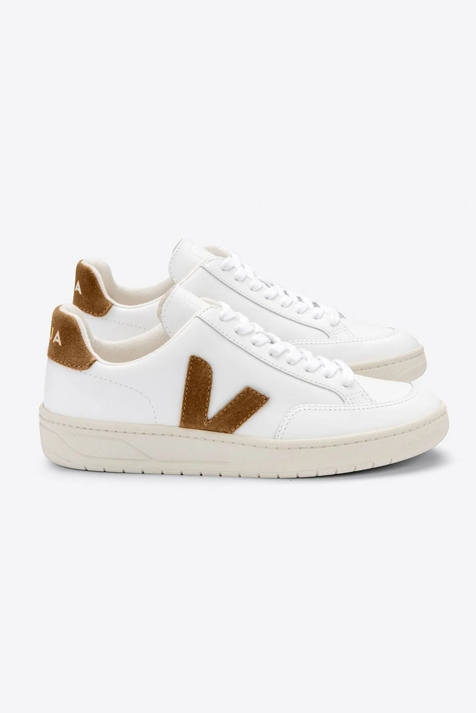 Veja White and Pastel Pink Classic V 12 Leather Womens Trainer Shoes
