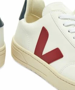 Veja Veja Womens V-12 Leather Sneaker White, Burgundy & Navy