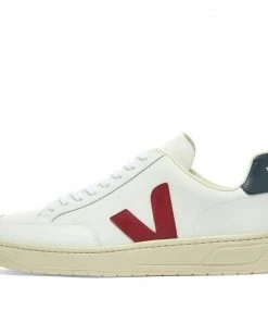 Veja Veja V-12 Leather Sneaker White, Burgundy Navy