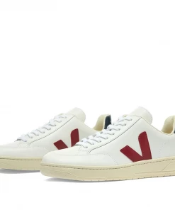 Veja Veja Womens V-12 Leather Sneaker White, Burgundy & Navy
