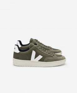 Veja Olive and White V12 B Mesh Sneaker
