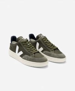 Veja Olive and White V 12 B Mesh Shoes